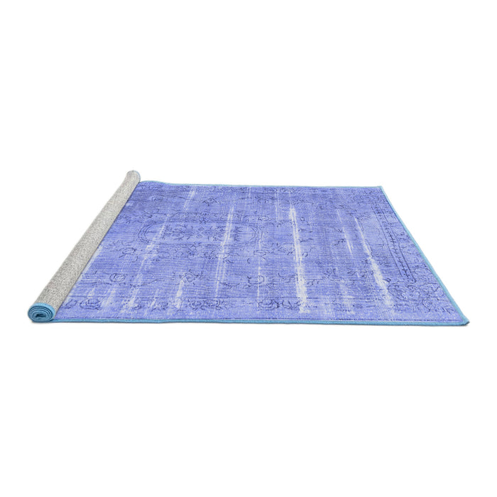 Sideview of Machine Washable Persian Blue Traditional Rug, wshtr3330blu