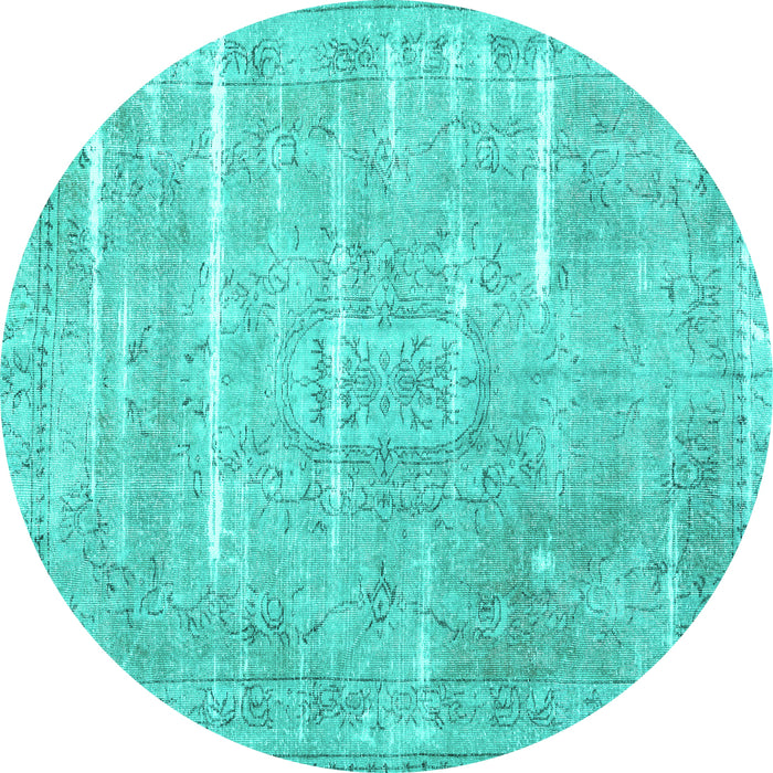 Round Machine Washable Persian Turquoise Traditional Area Rugs, wshtr3330turq