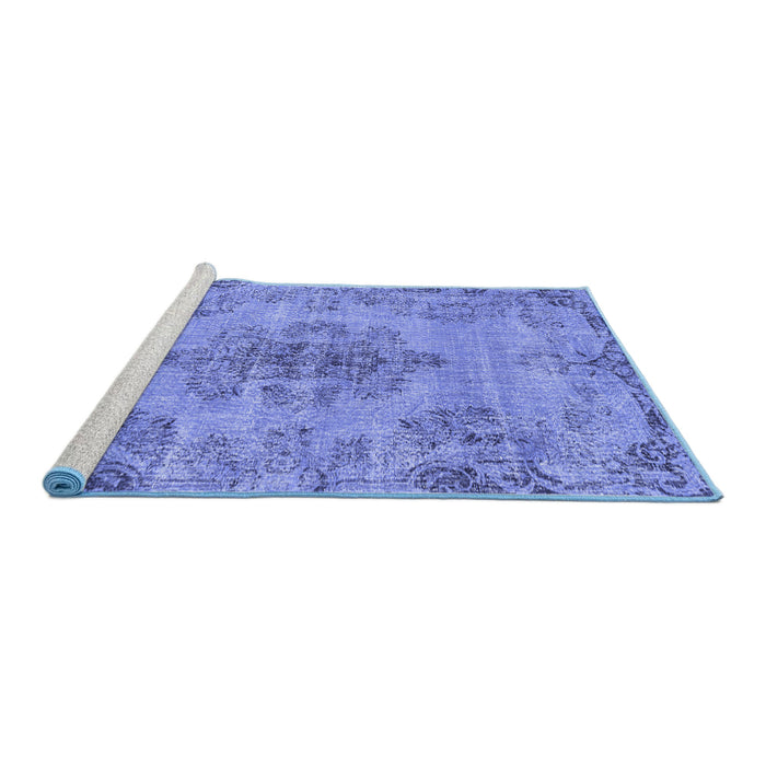 Sideview of Machine Washable Persian Blue Traditional Rug, wshtr3331blu