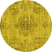 Round Persian Yellow Traditional Rug, tr3331yw