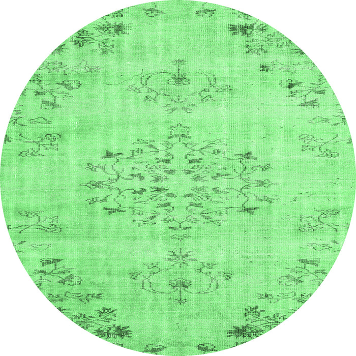 Round Machine Washable Persian Emerald Green Traditional Area Rugs, wshtr3332emgrn