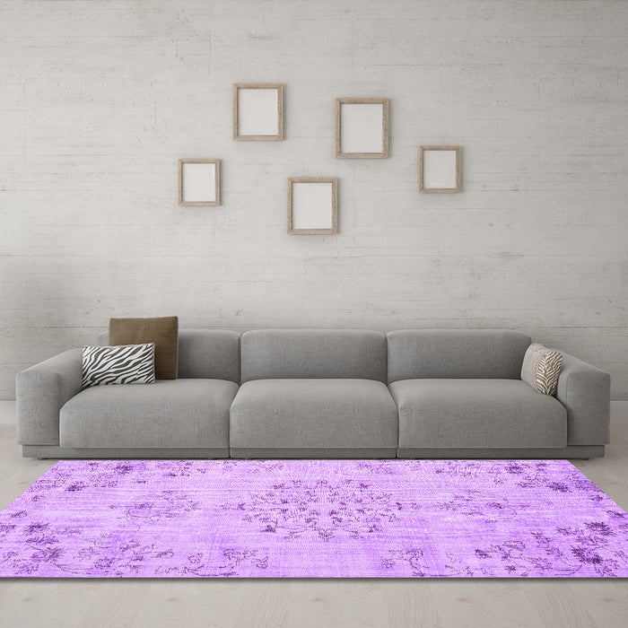 Machine Washable Persian Purple Traditional Area Rugs in a Living Room, wshtr3332pur