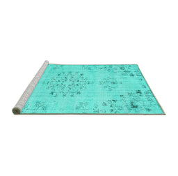 Sideview of Machine Washable Persian Turquoise Traditional Area Rugs, wshtr3332turq