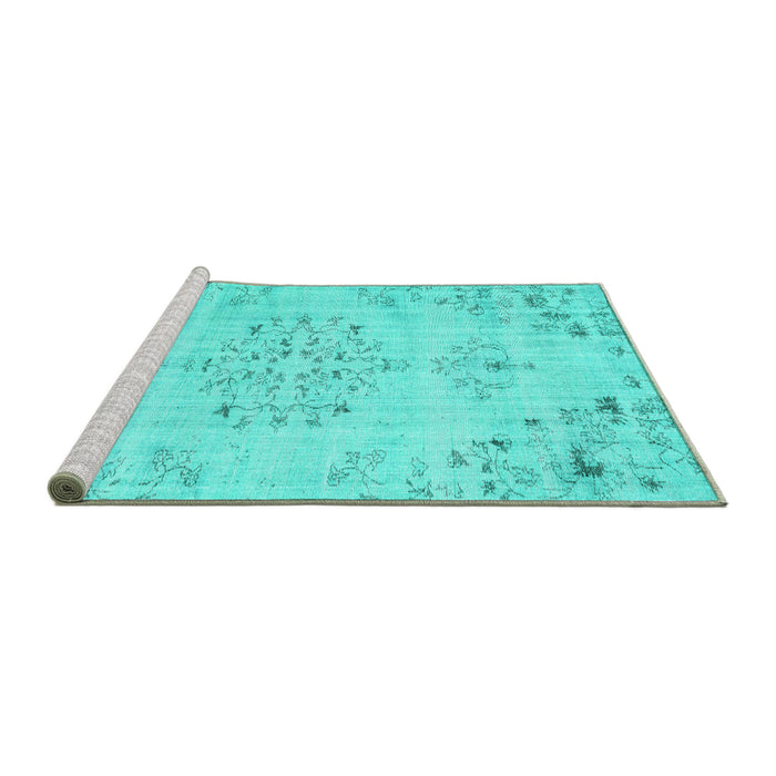 Sideview of Machine Washable Persian Turquoise Traditional Area Rugs, wshtr3332turq