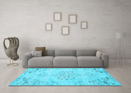Machine Washable Persian Light Blue Traditional Rug in a Living Room, wshtr3332lblu