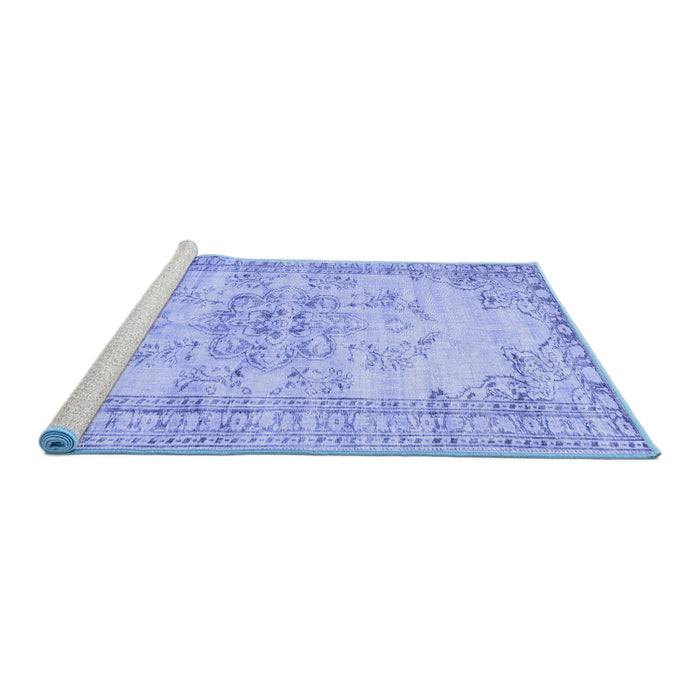 Sideview of Machine Washable Persian Blue Traditional Rug, wshtr3333blu