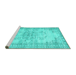 Sideview of Machine Washable Persian Turquoise Traditional Area Rugs, wshtr3333turq