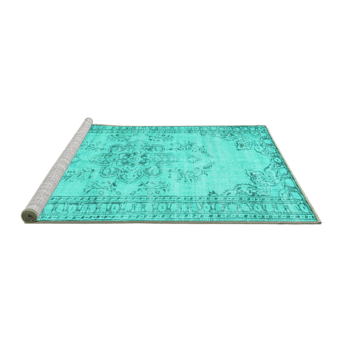 Sideview of Machine Washable Persian Turquoise Traditional Area Rugs, wshtr3333turq