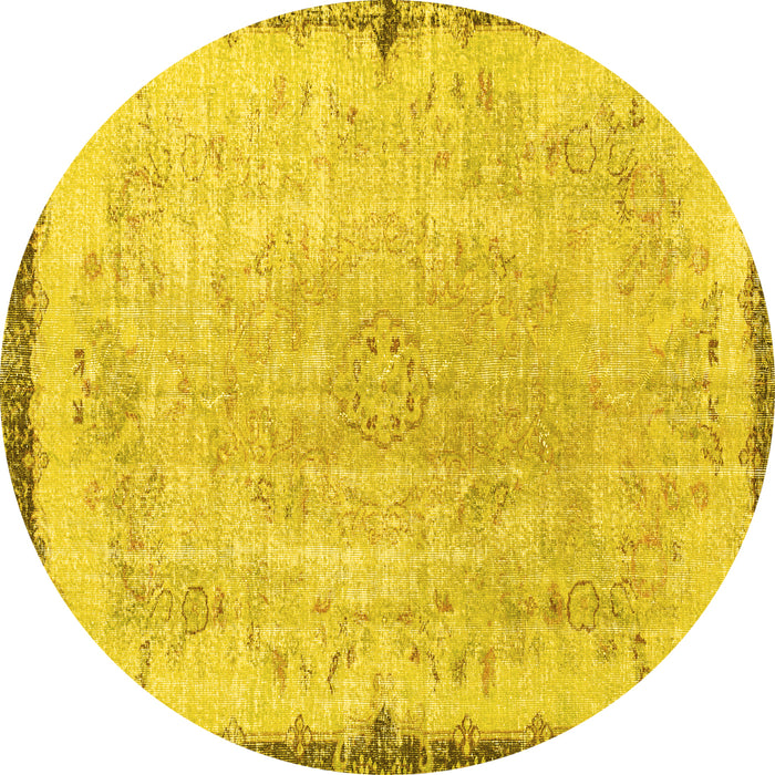Round Persian Yellow Traditional Rug, tr3334yw