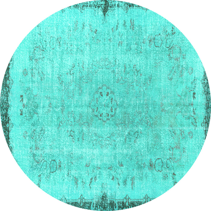 Round Persian Turquoise Traditional Rug, tr3334turq