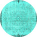 Round Persian Turquoise Traditional Rug, tr3334turq