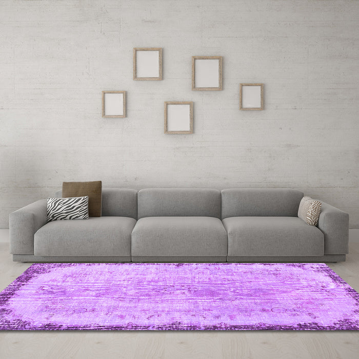 Machine Washable Persian Purple Traditional Area Rugs in a Living Room, wshtr3334pur