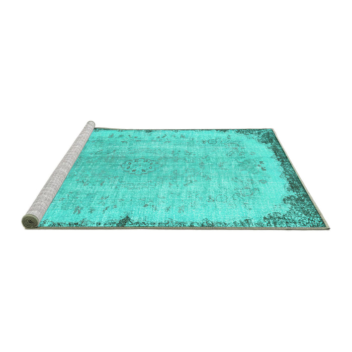 Sideview of Machine Washable Persian Turquoise Traditional Area Rugs, wshtr3334turq