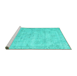 Sideview of Machine Washable Persian Turquoise Traditional Area Rugs, wshtr3335turq