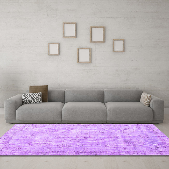 Machine Washable Persian Purple Traditional Area Rugs in a Living Room, wshtr3335pur
