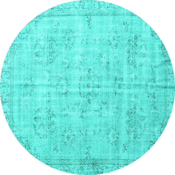 Round Persian Turquoise Traditional Rug, tr3335turq