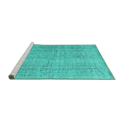 Sideview of Machine Washable Persian Turquoise Traditional Area Rugs, wshtr3336turq