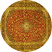 Round Machine Washable Medallion Yellow Traditional Rug, wshtr3337yw