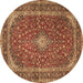 Round Medallion Brown Traditional Rug, tr3337brn