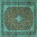 Square Machine Washable Medallion Turquoise Traditional Area Rugs, wshtr3337turq