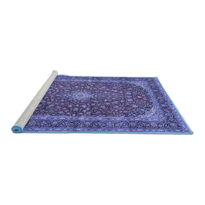 Sideview of Machine Washable Medallion Blue Traditional Rug, wshtr3337blu