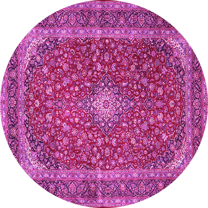 Round Machine Washable Medallion Pink Traditional Rug, wshtr3337pnk