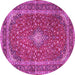 Round Machine Washable Medallion Pink Traditional Rug, wshtr3337pnk