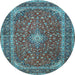 Round Machine Washable Medallion Light Blue Traditional Rug, wshtr3337lblu