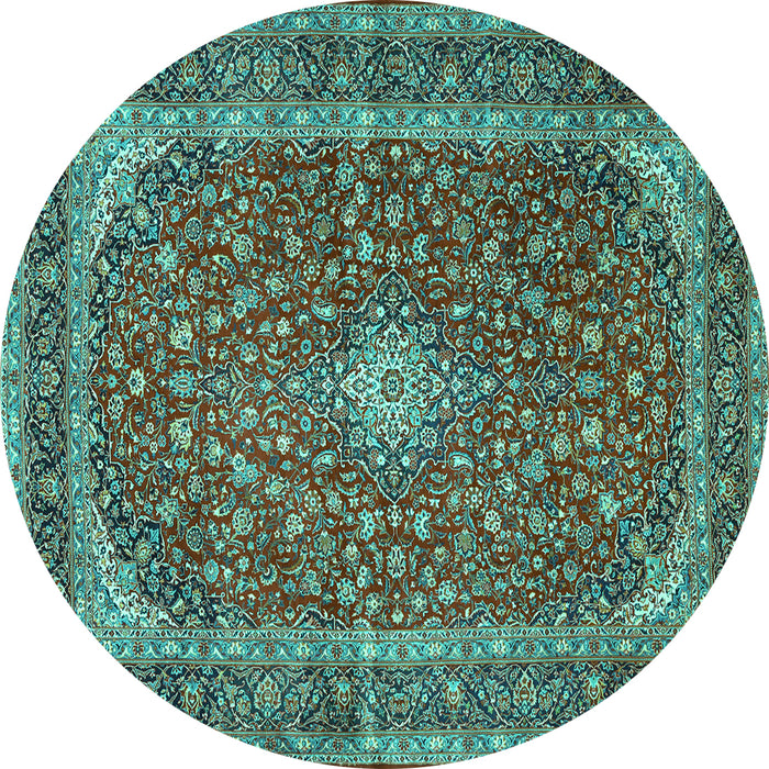 Round Medallion Turquoise Traditional Rug, tr3337turq
