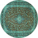 Round Medallion Turquoise Traditional Rug, tr3337turq