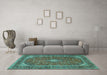 Machine Washable Medallion Turquoise Traditional Area Rugs in a Living Room,, wshtr3337turq