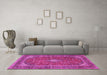 Machine Washable Medallion Pink Traditional Rug in a Living Room, wshtr3337pnk