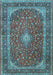 Machine Washable Medallion Light Blue Traditional Rug, wshtr3337lblu