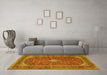 Machine Washable Medallion Yellow Traditional Rug in a Living Room, wshtr3337yw