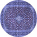 Round Machine Washable Medallion Blue Traditional Rug, wshtr3337blu