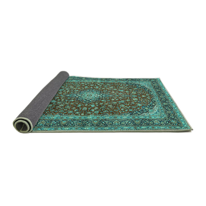 Sideview of Medallion Turquoise Traditional Rug, tr3337turq