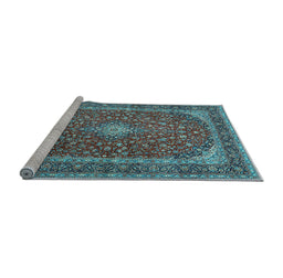 Sideview of Machine Washable Medallion Light Blue Traditional Rug, wshtr3337lblu