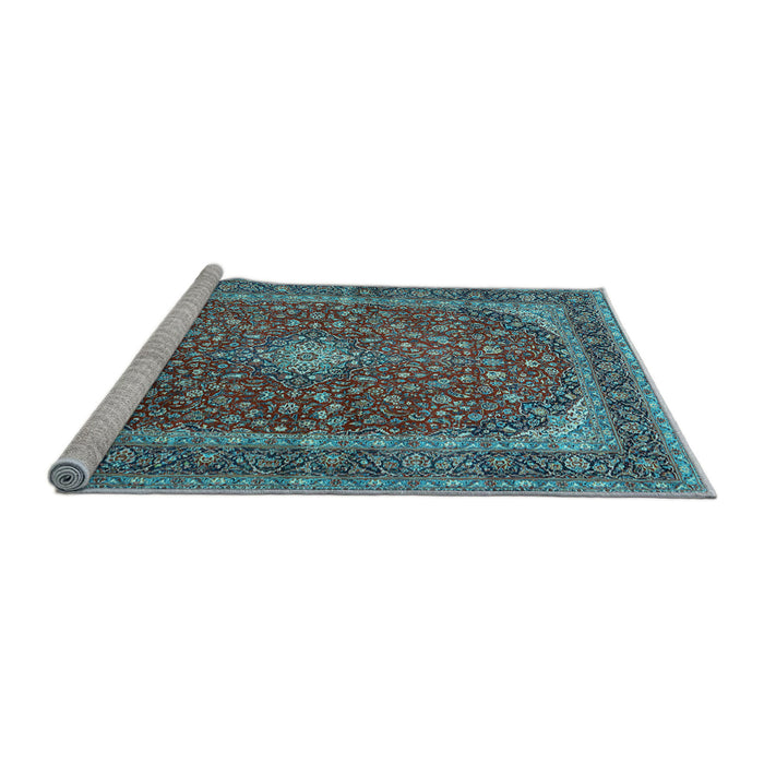 Sideview of Machine Washable Medallion Light Blue Traditional Rug, wshtr3337lblu
