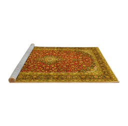 Sideview of Machine Washable Medallion Yellow Traditional Rug, wshtr3337yw