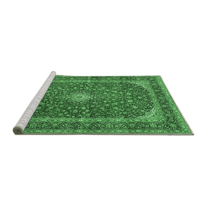 Sideview of Machine Washable Medallion Emerald Green Traditional Area Rugs, wshtr3337emgrn