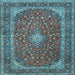 Square Machine Washable Medallion Light Blue Traditional Rug, wshtr3337lblu