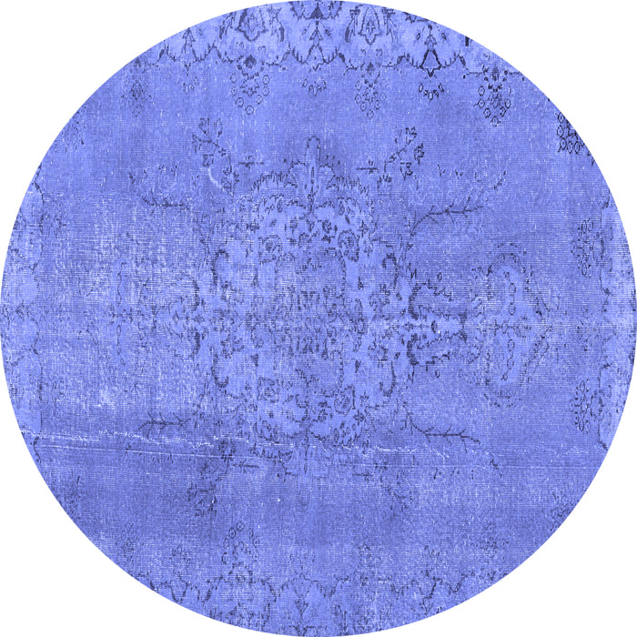 Round Machine Washable Persian Blue Traditional Rug, wshtr3338blu