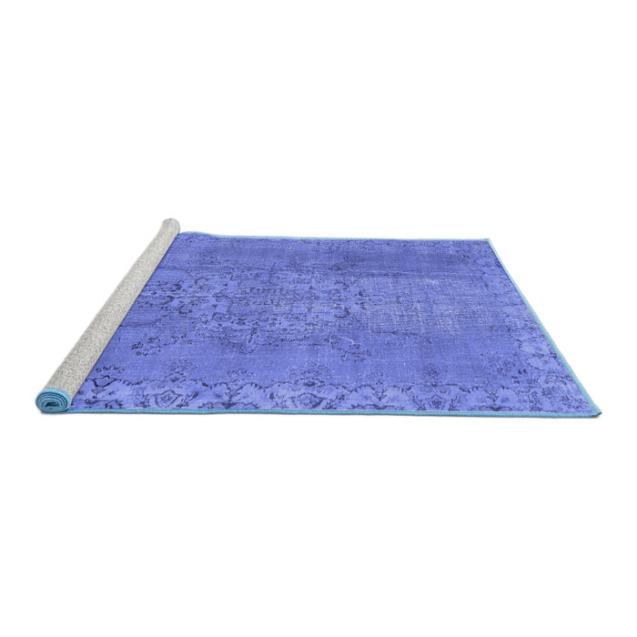 Sideview of Machine Washable Persian Blue Traditional Rug, wshtr3338blu