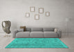 Machine Washable Persian Turquoise Traditional Area Rugs in a Living Room,, wshtr3338turq