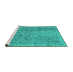 Sideview of Machine Washable Persian Turquoise Traditional Area Rugs, wshtr3338turq