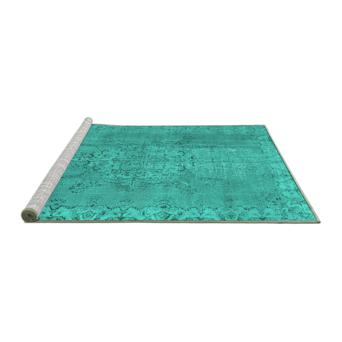 Sideview of Machine Washable Persian Turquoise Traditional Area Rugs, wshtr3338turq