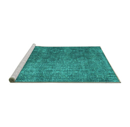Sideview of Machine Washable Persian Turquoise Traditional Area Rugs, wshtr3339turq