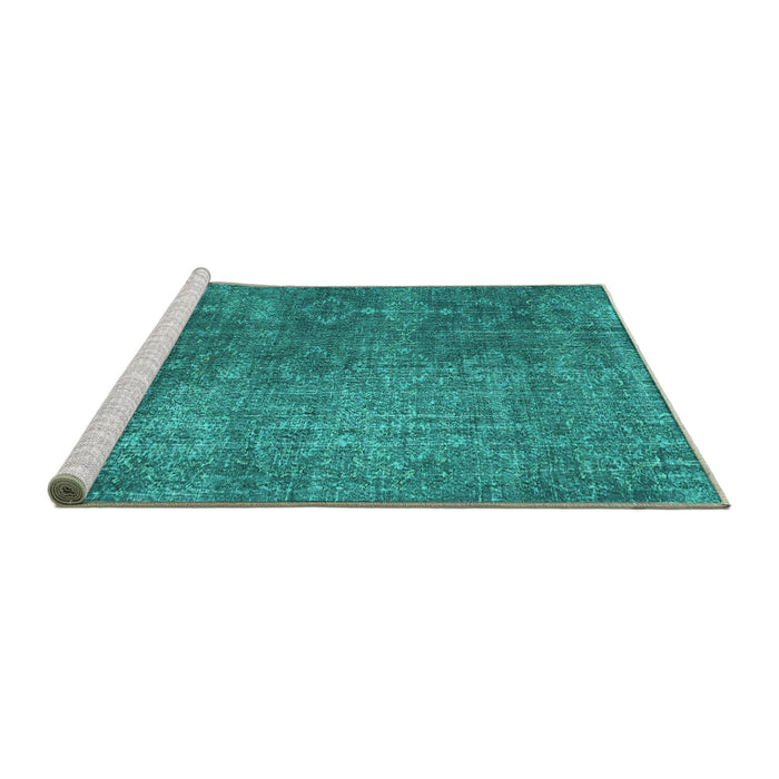 Sideview of Machine Washable Persian Turquoise Traditional Area Rugs, wshtr3339turq