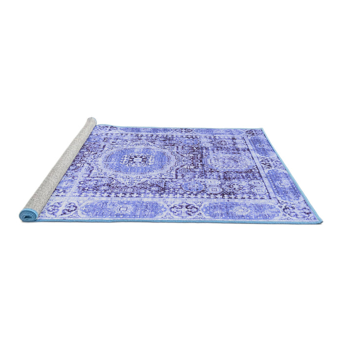 Sideview of Machine Washable Persian Blue Traditional Rug, wshtr333blu