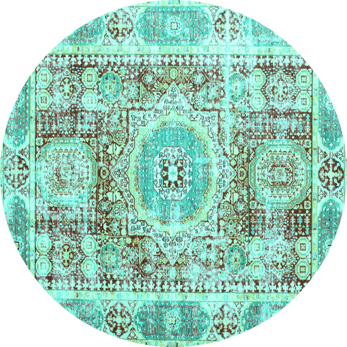 Round Machine Washable Persian Turquoise Traditional Area Rugs, wshtr333turq